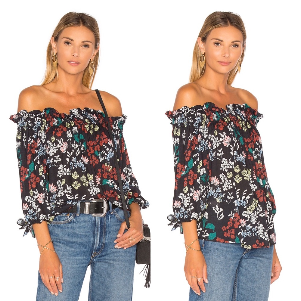 Beach Riot Rose Off Shoulder Blouse Black Floral